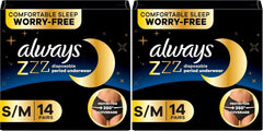 Always ZZZ Overnight Disposable Period Underwear for Women Small/Medium, 360° Coverage for Worry-Free Nights,14 Count (Pack of 2)