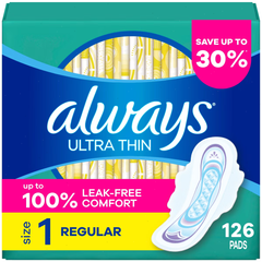 Always Ultra Thin Pads with Wings - Size 1 - Regular - Unscented - 126ct