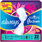 Always Radiant Extra Heavy Flow Absorbency with Flex Foam Pads - Scented - Size 3