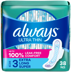 Always Ultra Thin Pads Extra Super Long Absorbency Unscented with Wings - Size 3