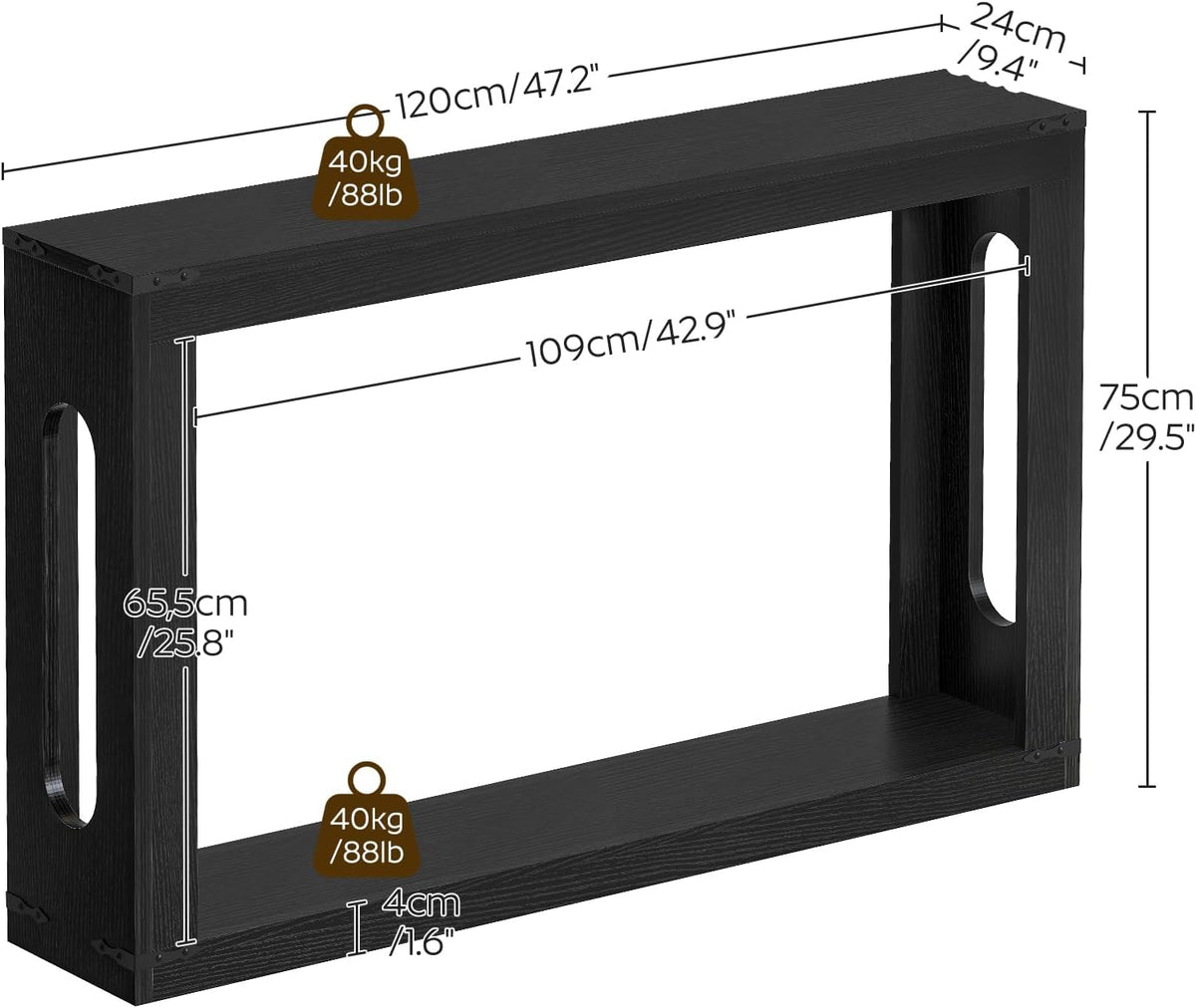 Wooden Farmhouse Console Table with Storage, Entryway Table, Black(Black)