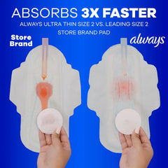Always Ultra Thin Feminine Pads Without Wings for Women, Size 1, Regular Absorbency, Unscented, Up to 100% Leak-Free Protection, 44 Count x 3, 132 Count Total