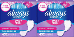 Always Panty Liners for Women Daily Liners, Regular Absorbency, Unscented, 432 Count (Pack of 2)