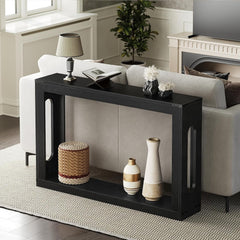 Wooden Farmhouse Console Table with Storage, Entryway Table, Black(Black)