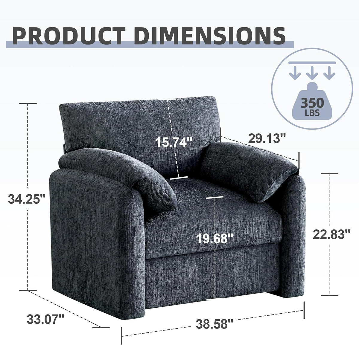 Chenille Upholstered Accent Chair, Modern Lounge Chair with Wide Seat, Beige(Blue,1 Pack)