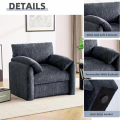 Chenille Upholstered Accent Chair, Modern Lounge Chair with Wide Seat, Beige(Blue,1 Pack)