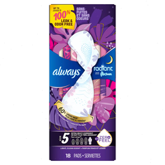 Always Radiant Extra Heavy Absorbency Overnight Sanitary Pads with Wings - Scented - Size 5