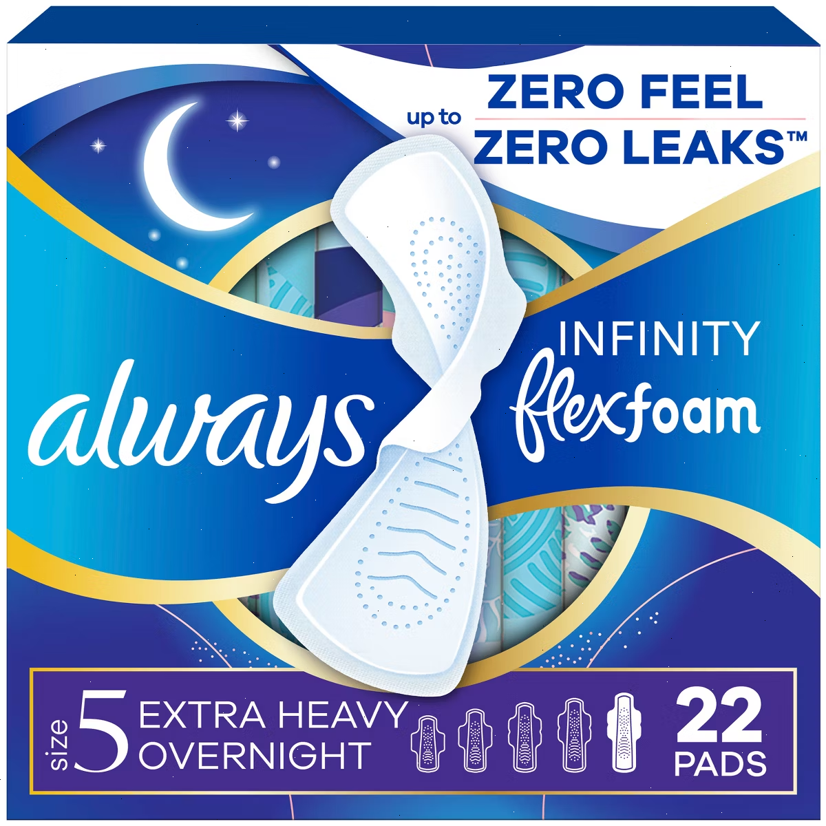 Always Infinity Extra Heavy Absorbency Overnight Sanitary Pads with Wings - Unscented